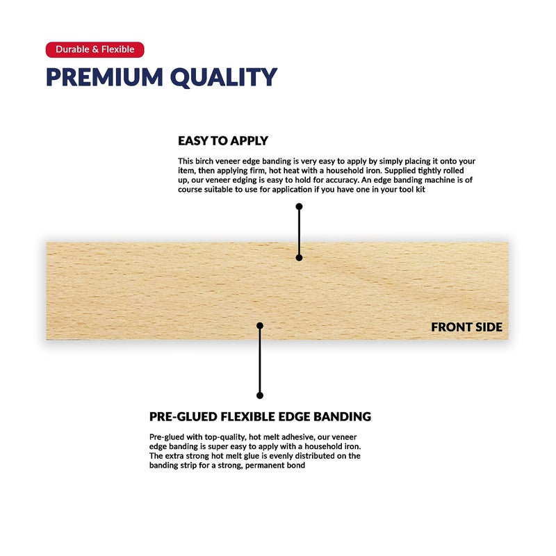 UNMAR Birch Wood Veneer Edge Banding 1 inch x 50 ft Pre Glued Adhesive Edging Trim Tape Iron On Flexible Strip Roll Laminate Cabinate Countertop Furniture Shelf MDF Board Paintable Molding Easy Trimmer - Image 3